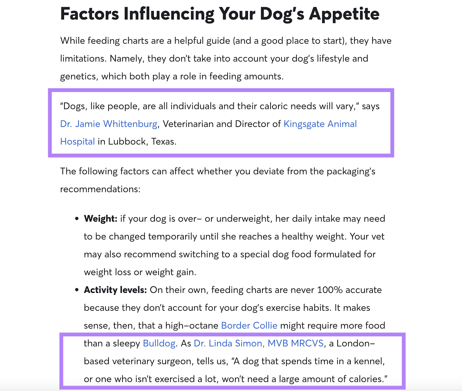 Các ví dụ về việc sử dụng các nguồn đáng tin cậy trong hướng dẫn cho việc cho chó ăn của Rover